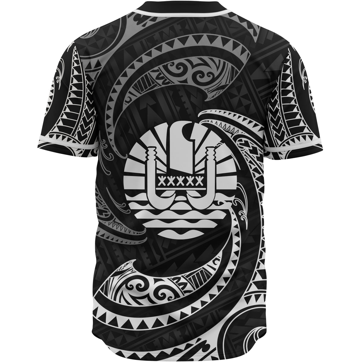 Tahiti Polynesian Custom Personalised Baseball Shirt - White Tribal Wave - Polynesian Pride