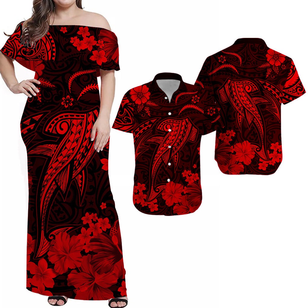 Hawaii Matching Polynesia Tribal Red Shark Dress and Hawaiian ShirtLT13 Red - Polynesian Pride