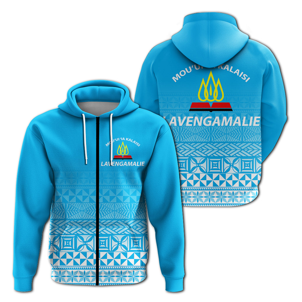 Tonga Lavengamalie College Tongan Pattern Zip up Hoodie LT12 Unisex Blue - Polynesian Pride