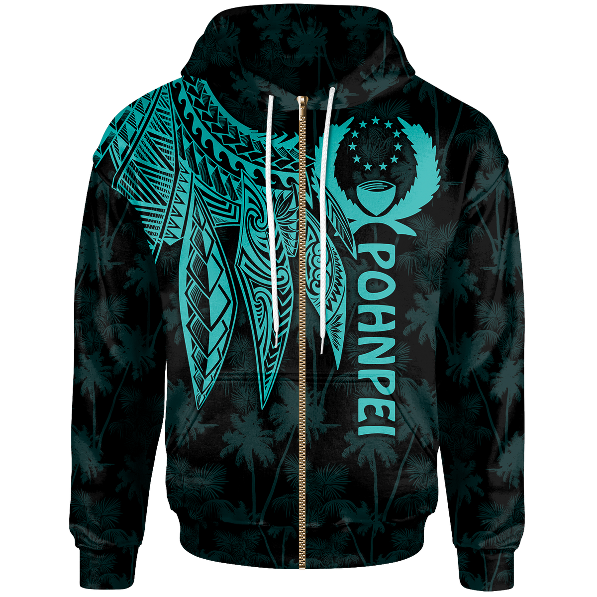 Pohnpei Zip up Hoodie Polynesian Wings (Turquoise) Unisex Turquoise - Polynesian Pride