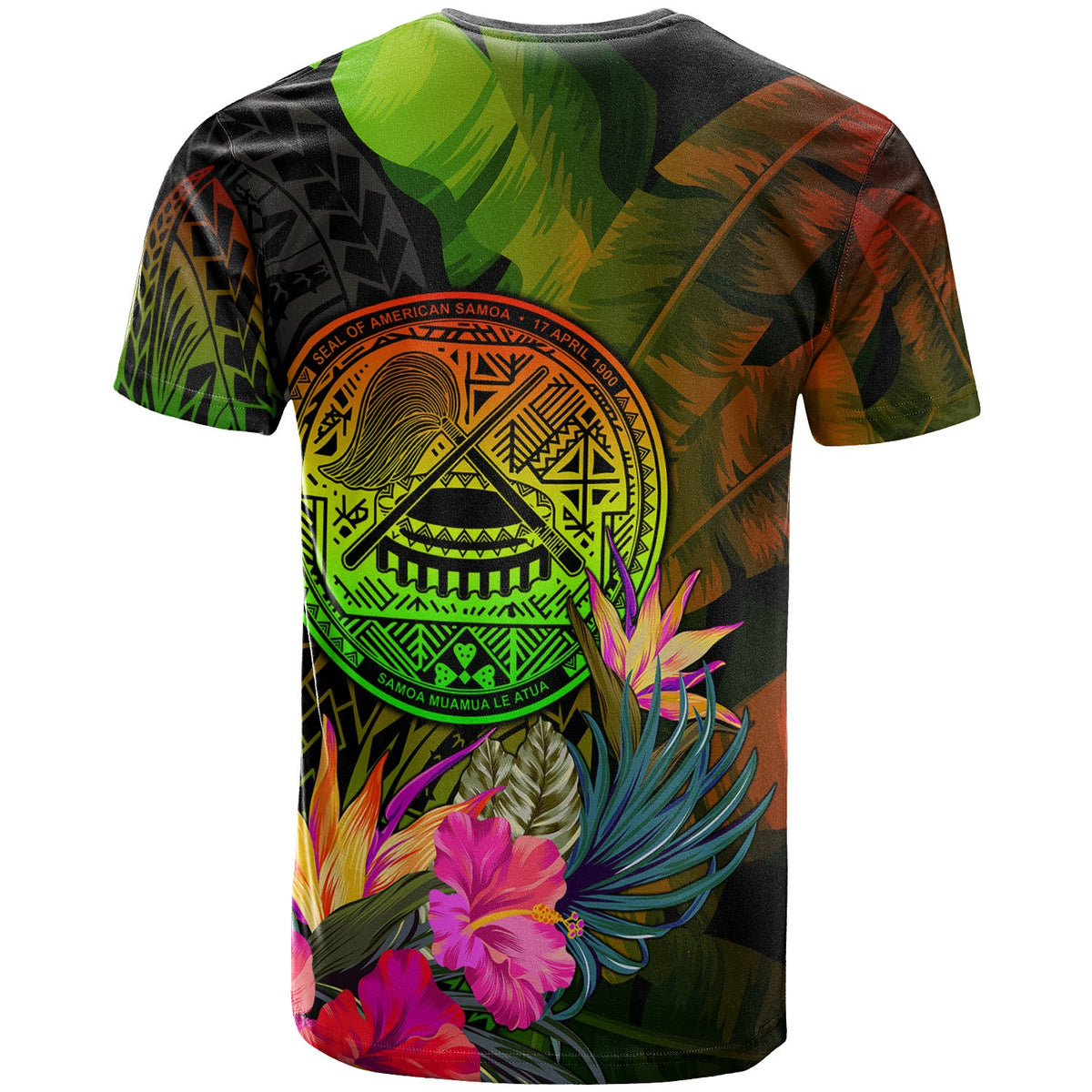 American Samoa Polynesian Custom T Shirt Hibiscus and Banana Leaves - Polynesian Pride