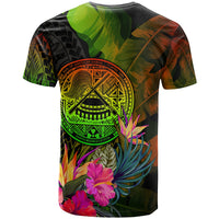 American Samoa Polynesian Custom T Shirt Hibiscus and Banana Leaves - Polynesian Pride