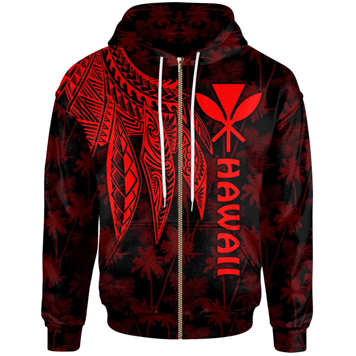 Polynesian Hawaii Kanaka Maoli Zip up Hoodie Polynesian Wings (Red) Unisex Red - Polynesian Pride