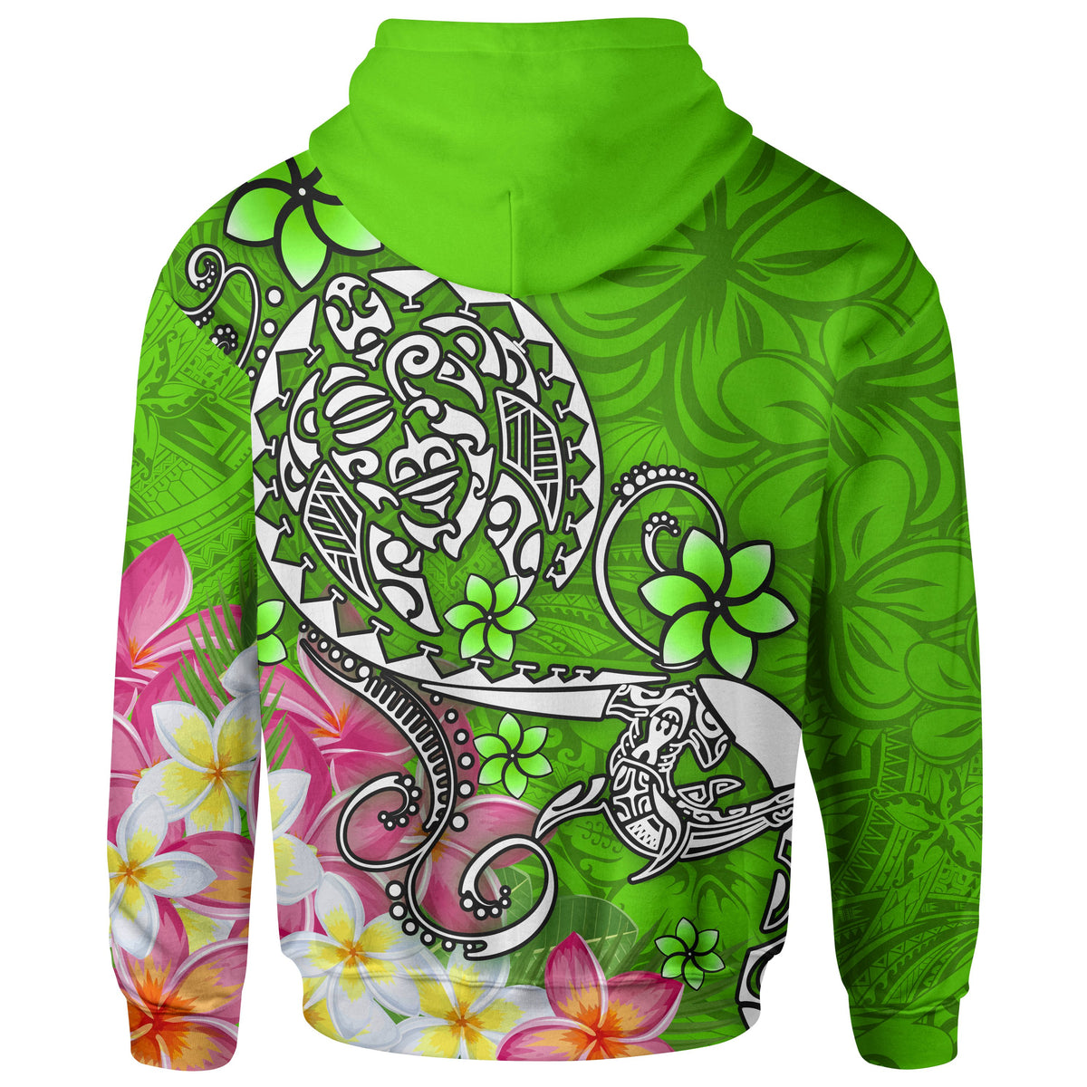 Polynesian Zip up Hoodie Turtle Plumeria Green Color - Polynesian Pride