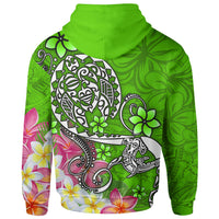 Polynesian Zip up Hoodie Turtle Plumeria Green Color - Polynesian Pride