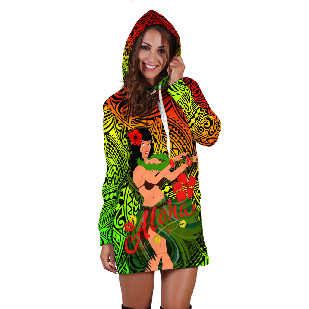 (Custom Personalised) Hawaii Hula Girl Reggae Hoodie Dress - LT2 - Polynesian Pride