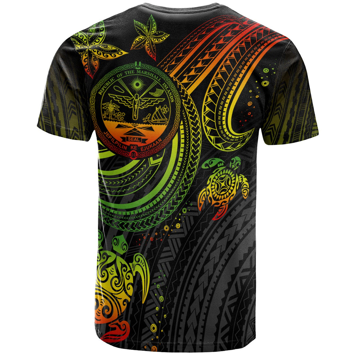 Marshall Islands Custom T shirt Coat Of Arm with Reggae Turtle - Polynesian Pride