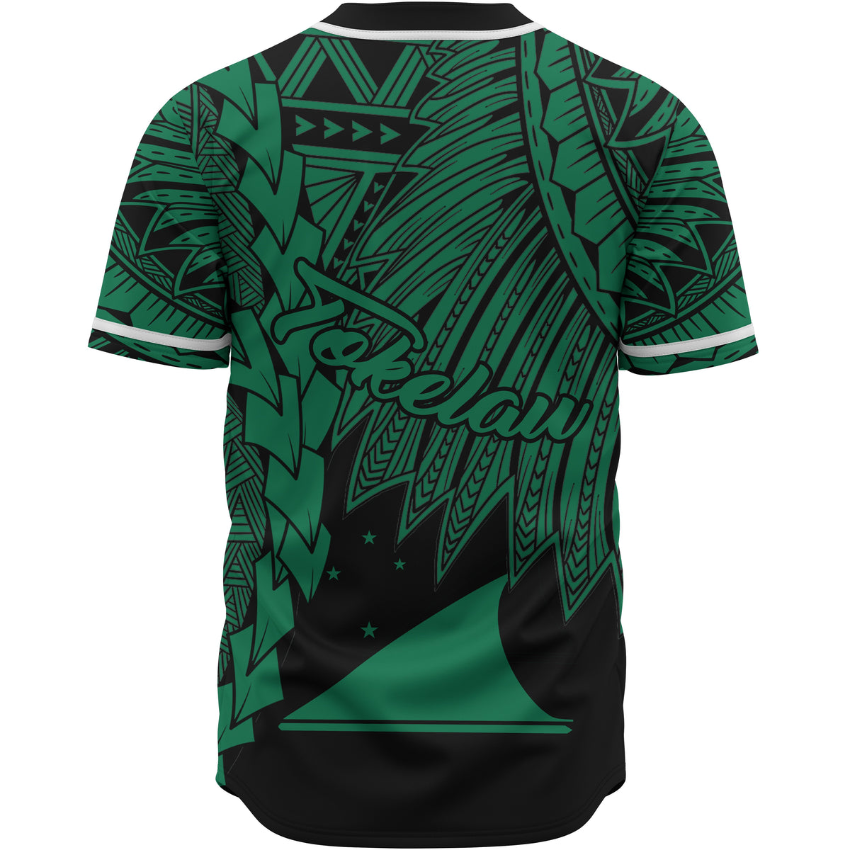 Tokelau Polynesian Baseball Shirt - Tribal Wave Tattoo Green - Polynesian Pride