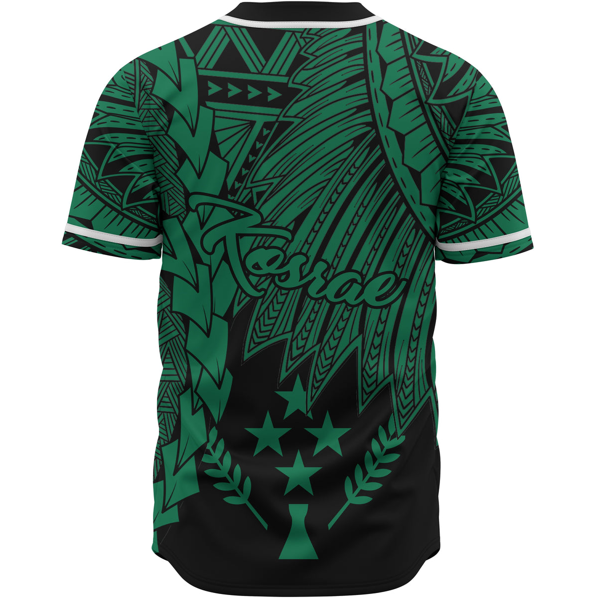 Kosrae Polynesian Custom Personalised Baseball Shirt - Tribal Wave Tattoo Green - Polynesian Pride