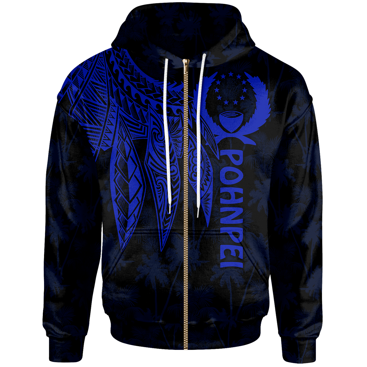 Pohnpei Zip up Hoodie Polynesian Wings (Blue) Unisex Blue - Polynesian Pride