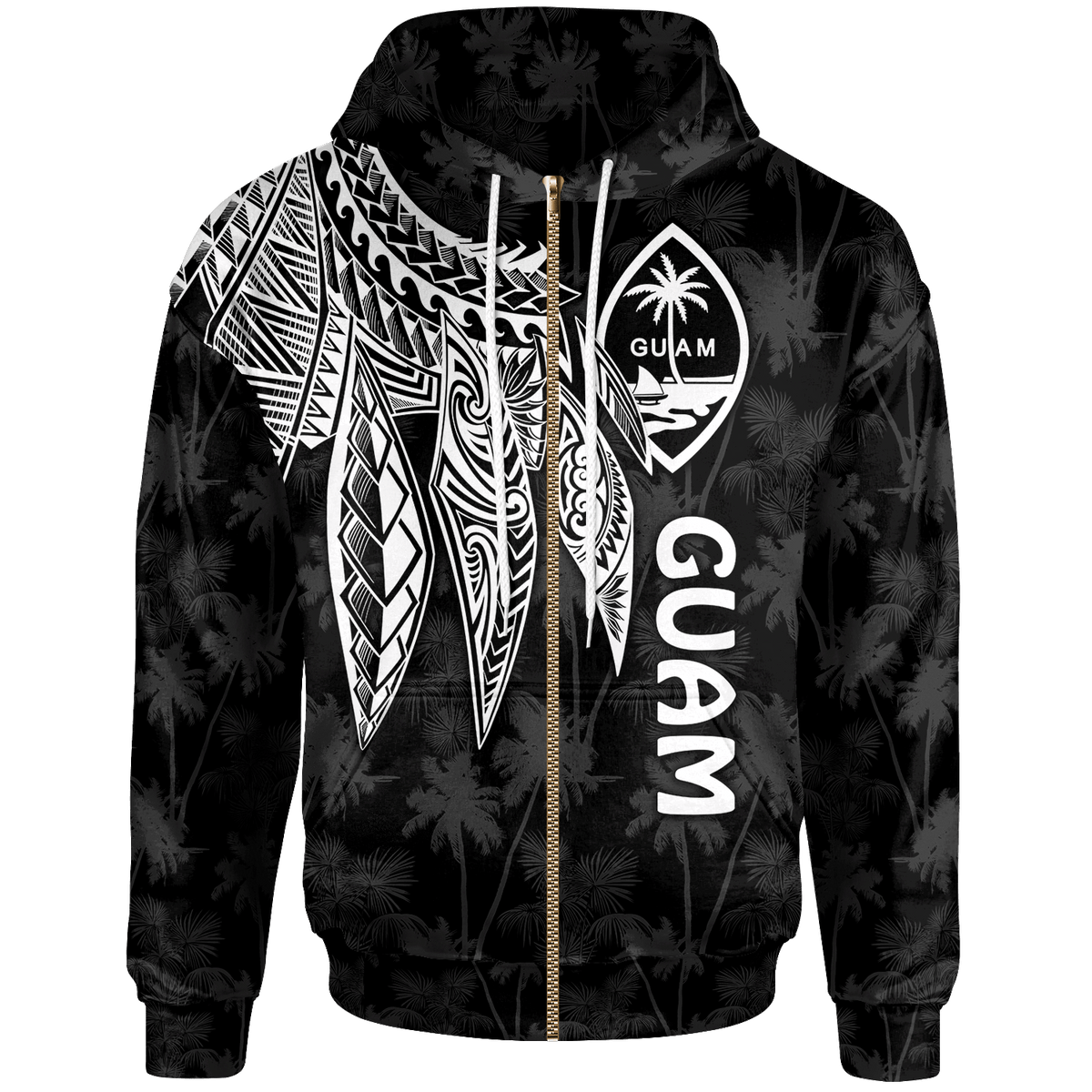 Guam Zip up Hoodie Polynesian Wings (White) Unisex White - Polynesian Pride