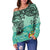 Tonga Women's Off Shoulder Sweaters - Vintage Floral Pattern Green Color - Polynesian Pride