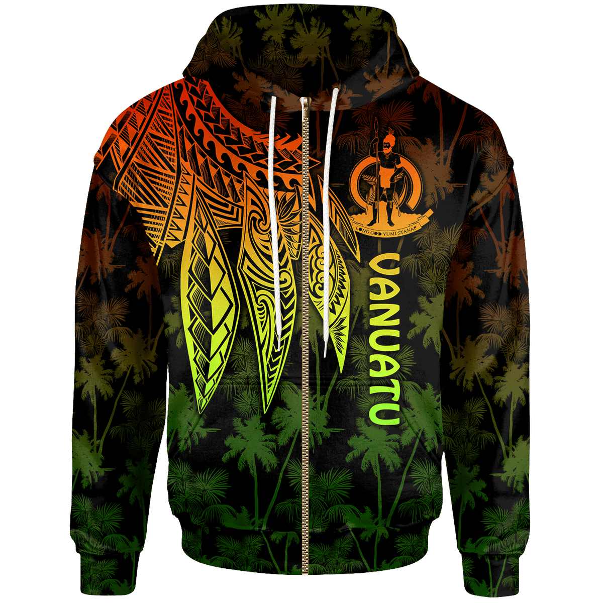 Vanuatu Zip up Hoodie Polynesian Wings (Reggae) Unisex Reggae - Polynesian Pride