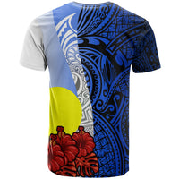 Palau Polynesian T shirt Coat Of Arm With Hibiscus Blue - Polynesian Pride