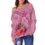 Fiji Polynesian Women's Off Shoulder Sweater - Floral With Seal Pink - Polynesian Pride