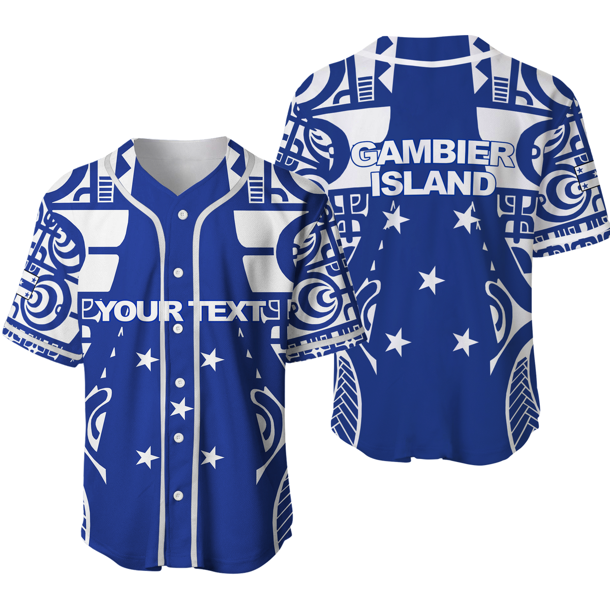 (Custom Personalised) Gambier Islands Tribal Baseball Jersey - LT12 Blue - Polynesian Pride