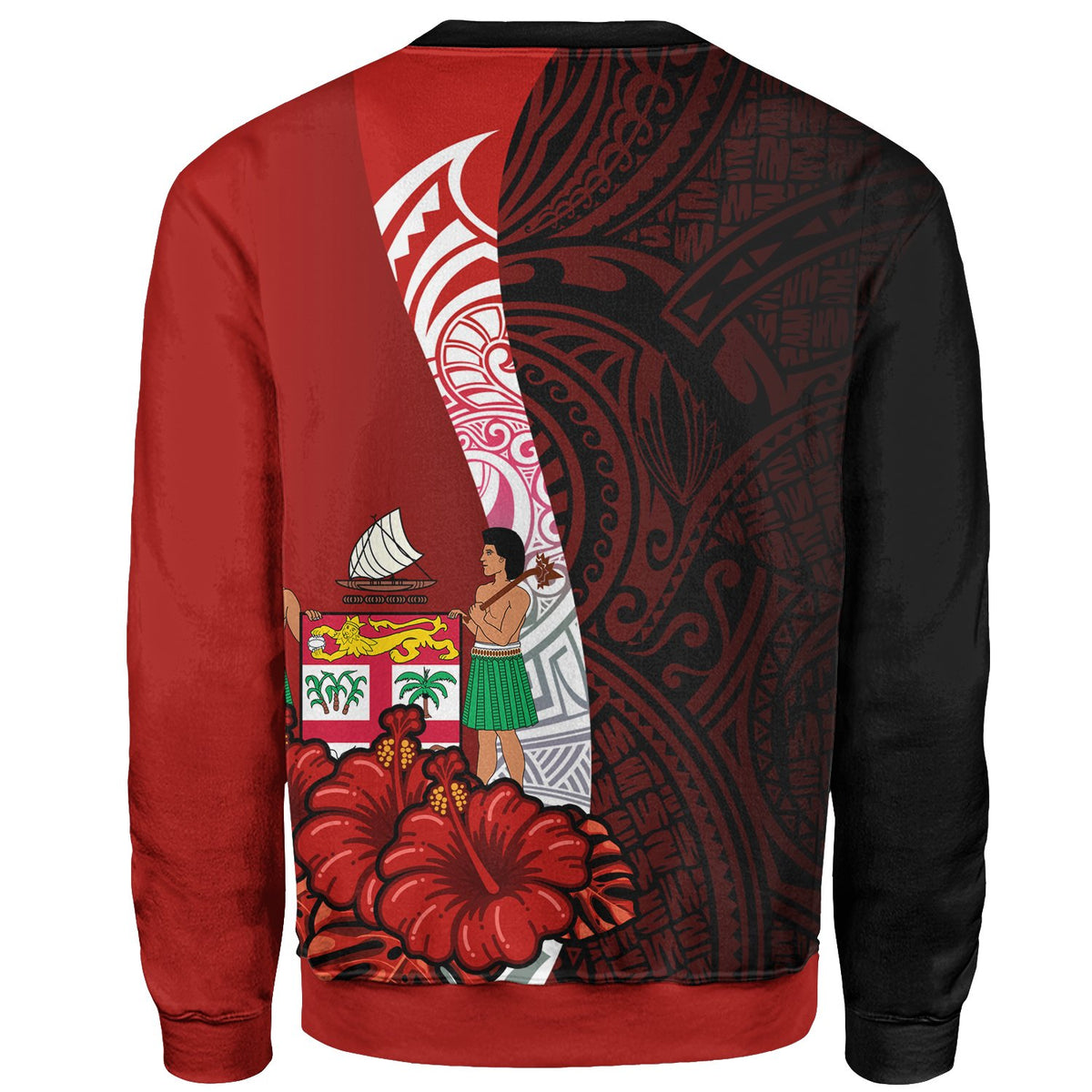 Fiji Polynesian Custom Personalised Sweater - Coat Of Arm With Hibiscus - Polynesian Pride