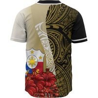 Philippines Polynesian Custom Personalised Baseball Shirt - Coat Of Arm With Hibiscus Gold - Polynesian Pride