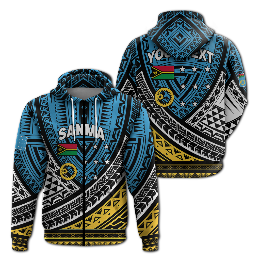 Custom Vanuatu Sanma Province Tribal Pattern Hoodie LT12 Zip Hoodie Blue - Polynesian Pride