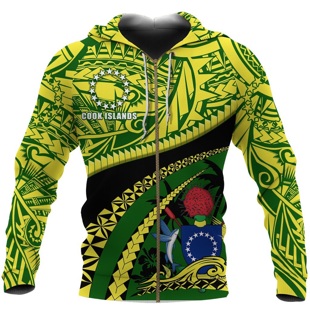 Cook Islands Zip Hoodie Polynesian Tattoo Unisex Black - Polynesian Pride