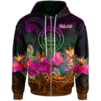 Palau Zip up Hoodie Summer Hibiscus Unisex Reggae - Polynesian Pride