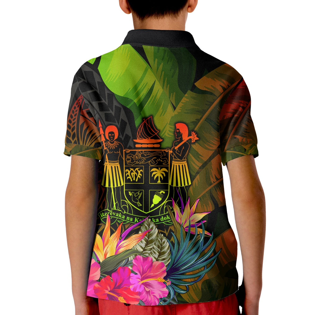 Fiji Polynesian Custom Polo Shirt Hibiscus and Banana Leaves - Polynesian Pride