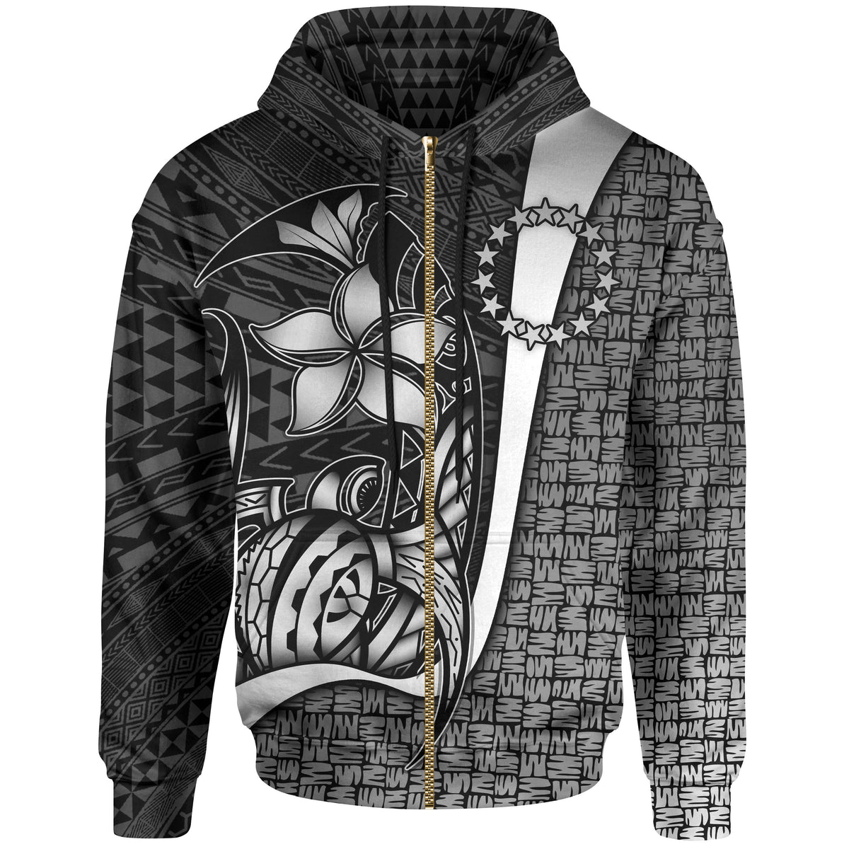 Cook Islands Polynesian Zip up Hoodie White Turtle with Hook Unisex WHITE - Polynesian Pride
