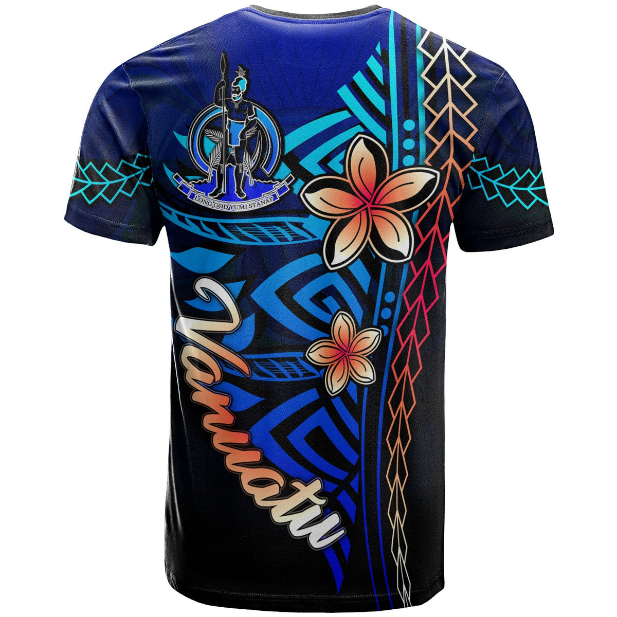 Vanuatu Custom T Shirt Blue Vintage Tribal Mountain - Polynesian Pride
