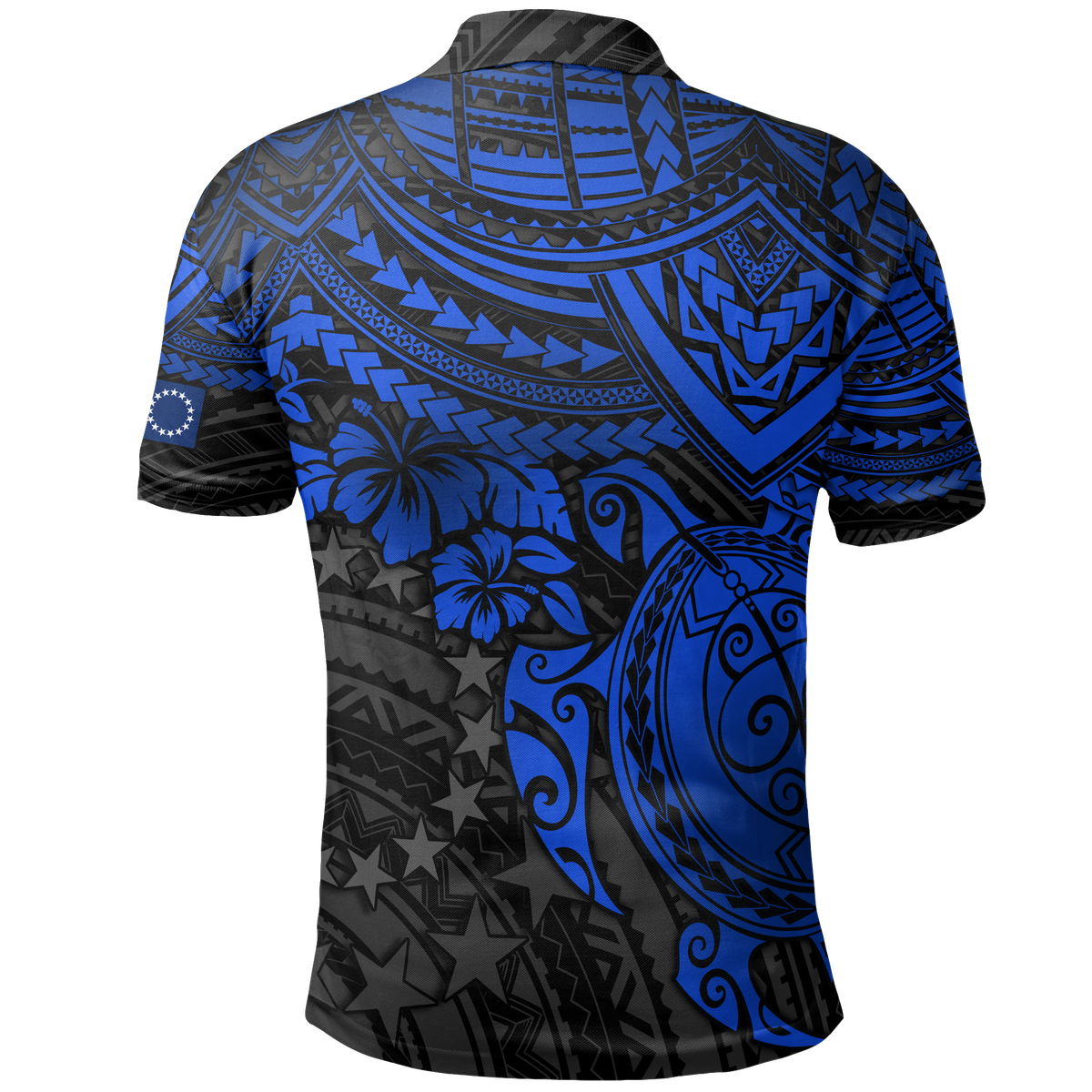Cook Islands Polo Shirt Kuki Airani Flag Blue Turtle Hibiscus - Polynesian Pride