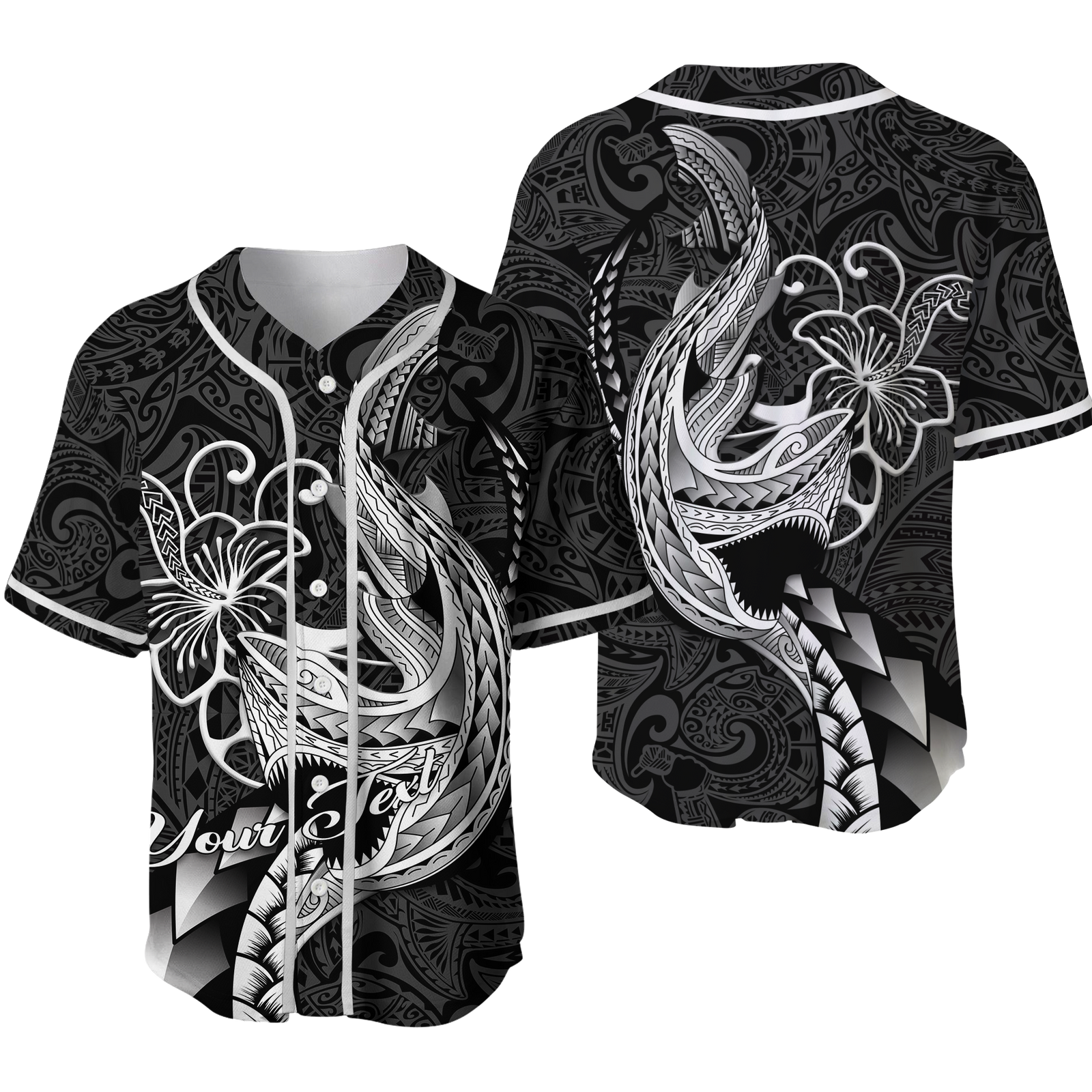 (Custom Personalised) Polynesian Shark Tattoo Hawaii Tribal Baseball Jersey - LT12 Unisex Black - Polynesian Pride