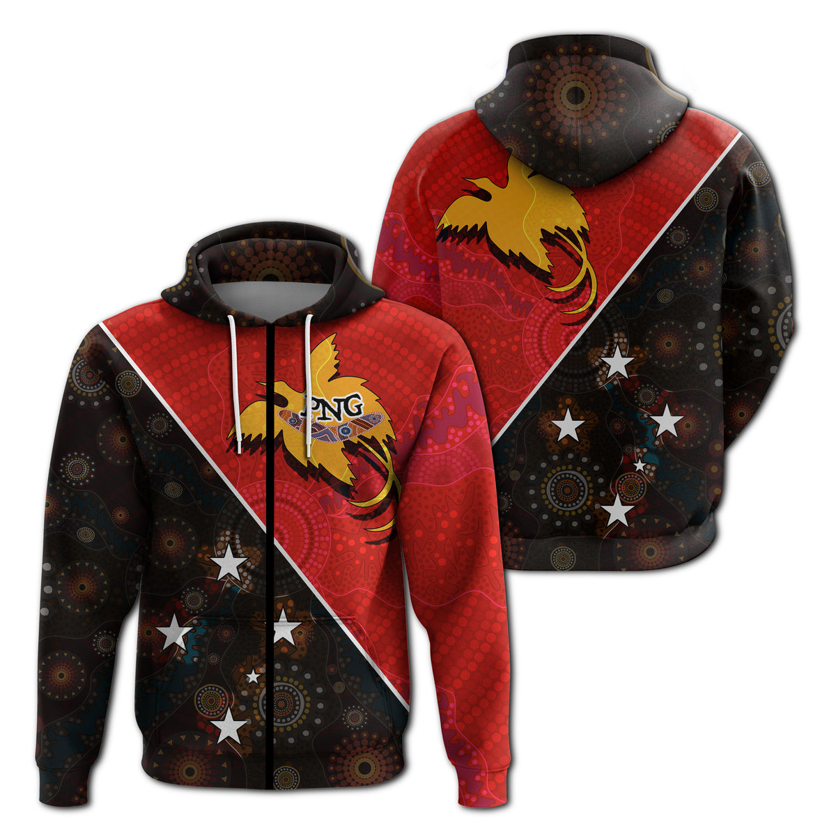 Papua New Guinea With Australian Aboriginal Print Zip up Hoodie LT20 Unisex Green - Polynesian Pride