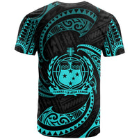 Samoa Polynesian Custom T Shirt Neon Blue Tribal Wave - Polynesian Pride