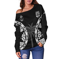 (Custom Personalised) Fiji Rugby Sevens Fijian Tapa Pattern Women Off Shoulder Sweater - LT12 - Polynesian Pride