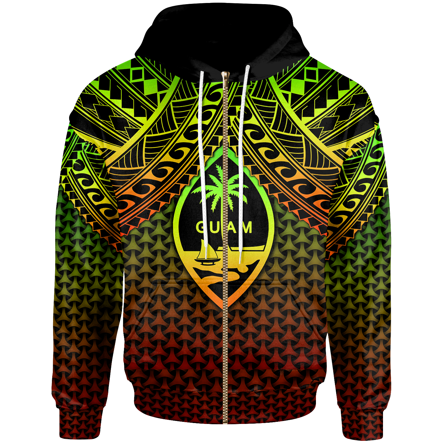 Polynesian Guam Zip up Hoodie Reggae Vintage Polynesian Patterns Unisex Reggae - Polynesian Pride