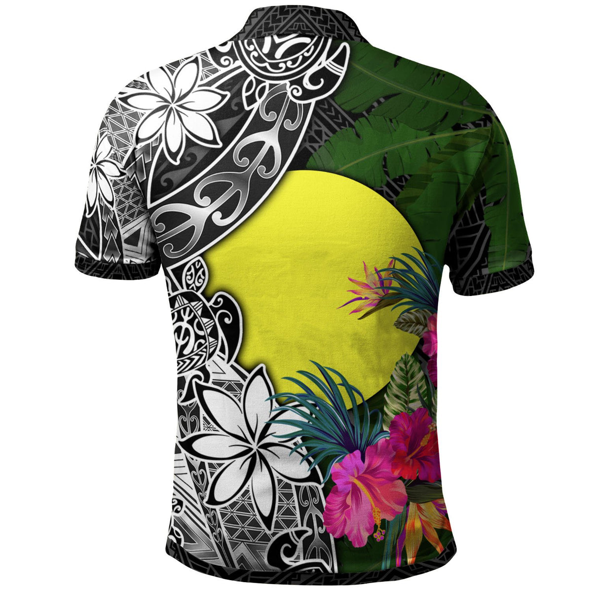 Palau Polo Shirt Turtle Plumeria Banana Leaf - Polynesian Pride