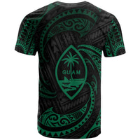 Guam Polynesian All Over T Shirt Green Tribal Wave - Polynesian Pride