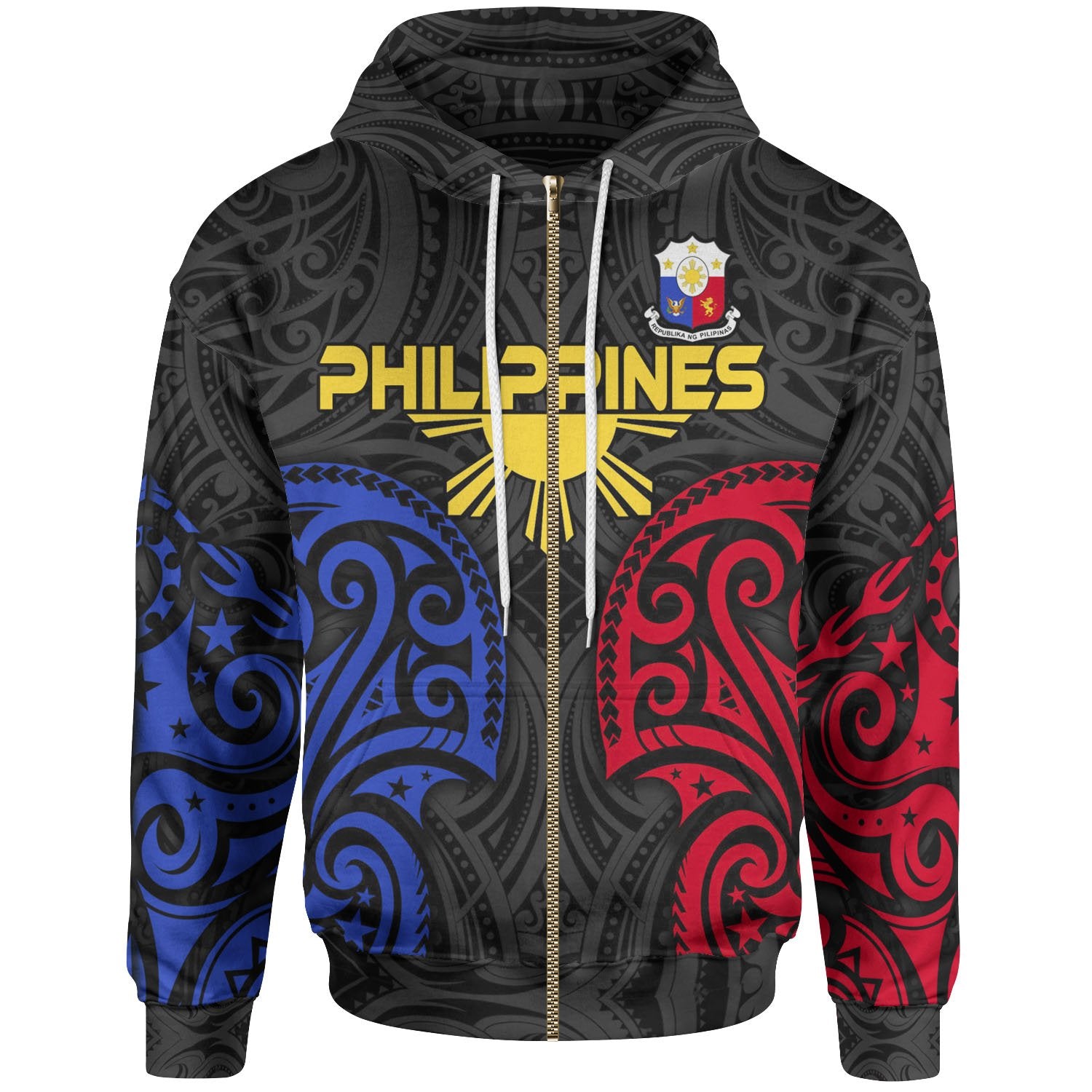 The Philippines Zip up Hoodie Filipino Spirit Unisex Black - Polynesian Pride