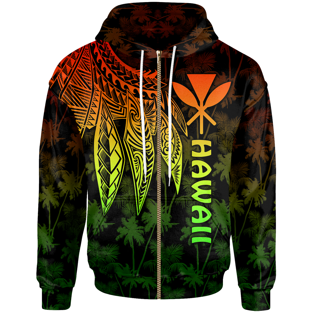 Polynesian Hawaii Kanaka Maoli Zip up Hoodie Polynesian Wings (Reggae) Unisex Reggae - Polynesian Pride
