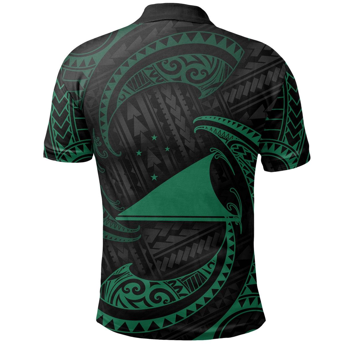 Tokelau Polynesian Polo Shirt Green Tribal Wave - Polynesian Pride