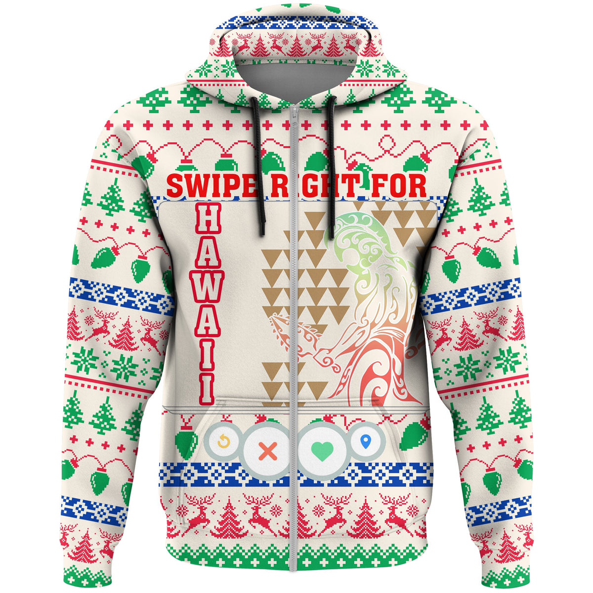 Swipe Right For Hawaii Christmas Zip Hoodie - Polynesian Pride