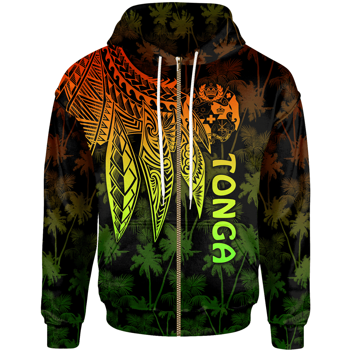 Tonga Zip up Hoodie Polynesian Wings (Reggae) Unisex Reggae - Polynesian Pride