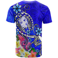 Fiji Custom T Shirt Turtle Plumeria (Blue) - Polynesian Pride