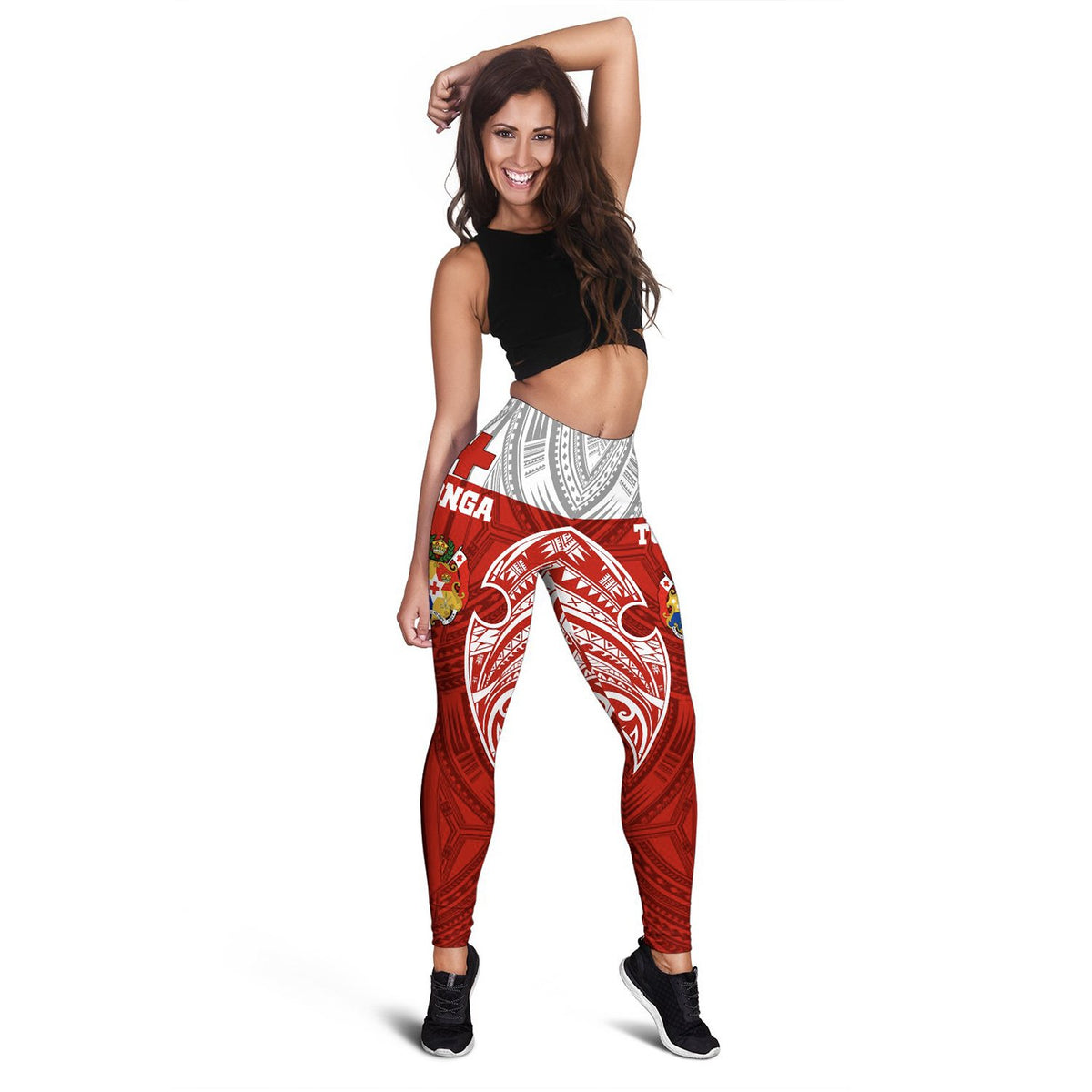 Tonga Polynesian Women's Legging - Pattern With Seal Red Version - Polynesian Pride