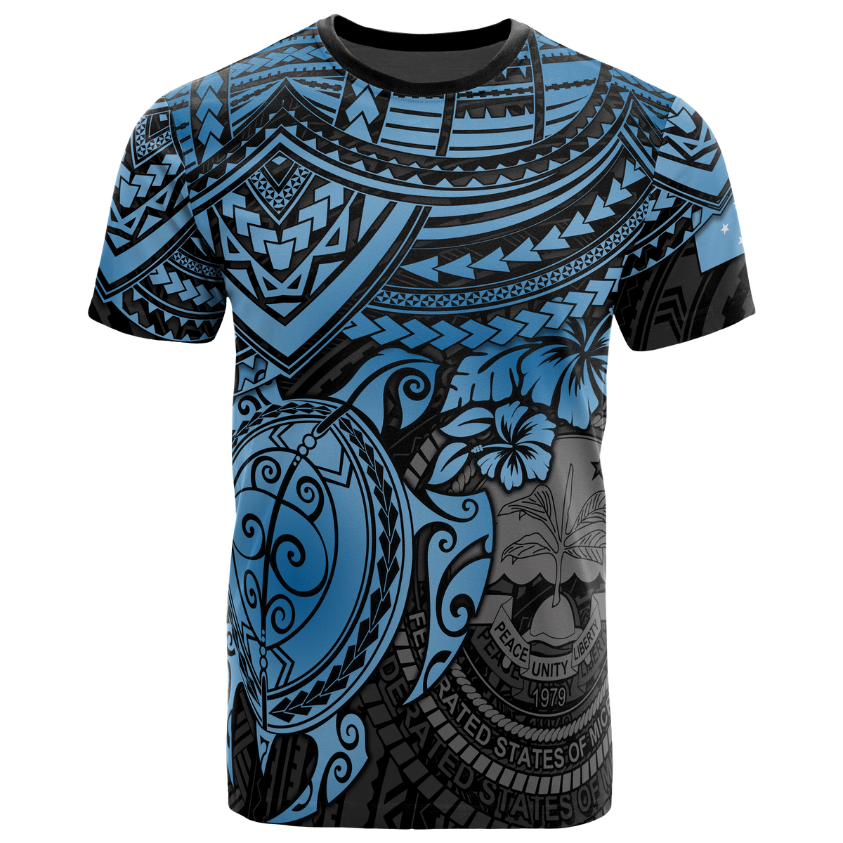 Federated States of Micronesia T Shirt F S M Seal Blue Turtle Hibiscus Unisex Blue - Polynesian Pride