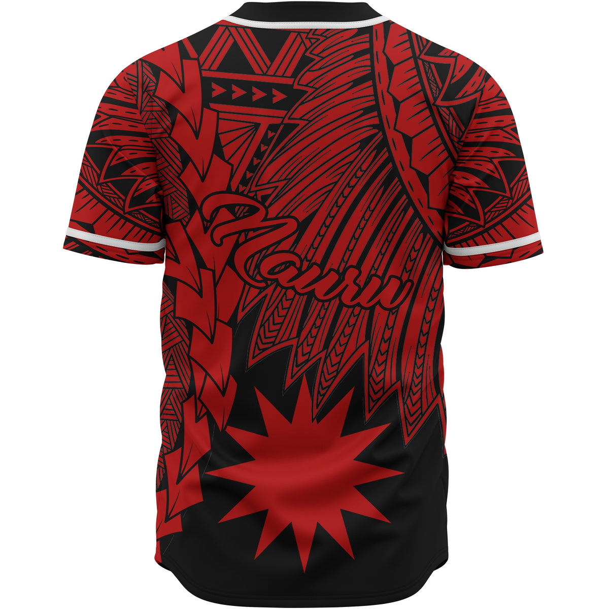 Nauru Polynesian Baseball Shirt - Tribal Wave Tattoo Red - Polynesian Pride