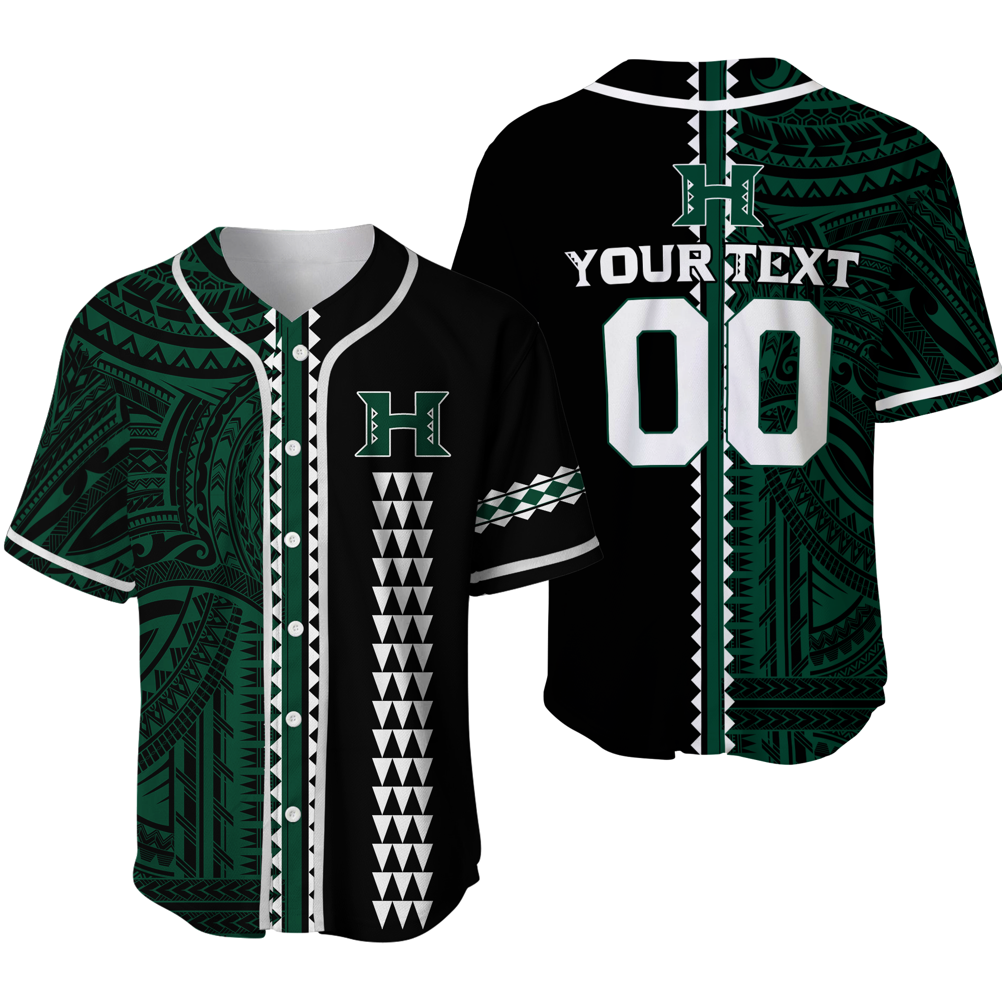 (Custom Personalised) Hawaii Kakau Warrior Football Baseball Jersey - LT12 Green - Polynesian Pride