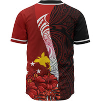 Papua New Guinea Polynesian Baseball Shirt - Coat Of Arm With Hibiscus - Polynesian Pride