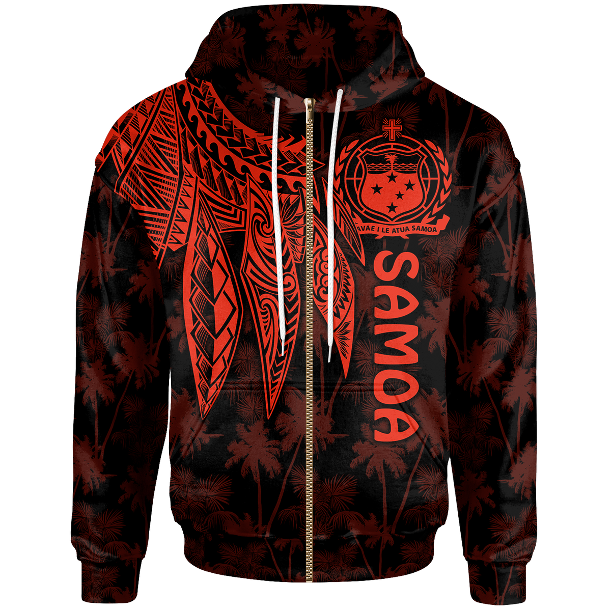 Samoa Zip up Hoodie Polynesian Wings (Red) Unisex Red - Polynesian Pride