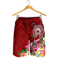 Samoa Men's Shorts - Turtle Plumeria (Red) - Polynesian Pride