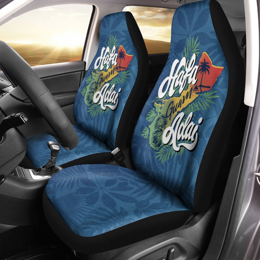 Guam Car Seat Covers - Hafa Adai With Map Universal Fit Blue - Polynesian Pride